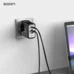 ⁦شاحن جداري عالمي 100 واط (2 منفذ تايب سي + USB+ منفذ ايفون)⁩ - الصورة ⁦2⁩